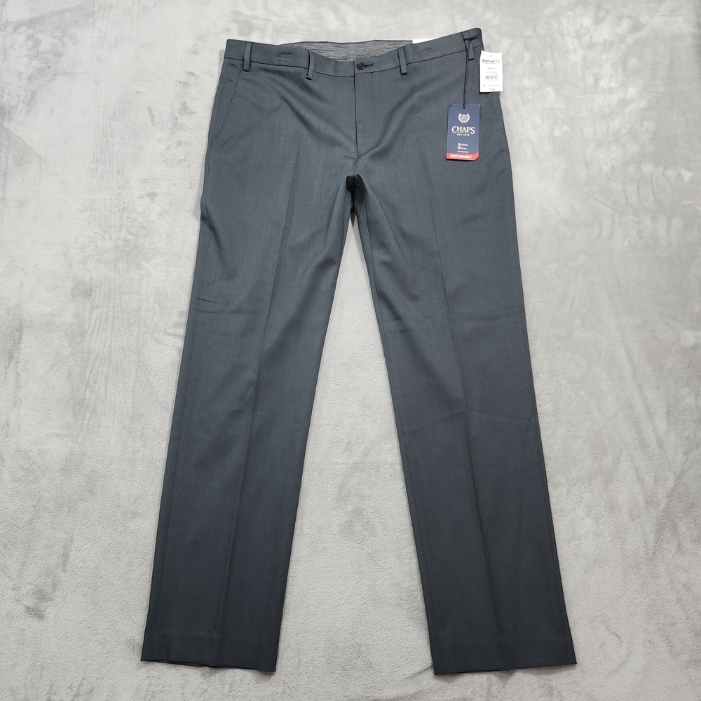 NEW Chaps Pants Mens 38x32 Gray Classic Fit Performance Stretch Dress Office